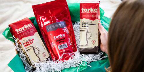 Torke Family Coffee in a variety of flavors such as Classic Italian Roast, Holiday Java, and Stay Home Roastas a gift this holiday season